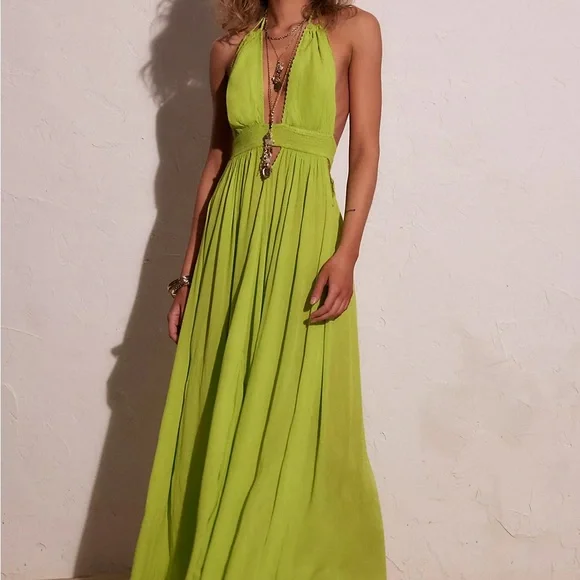 NWT Free People Look Into the Sun Maxi Dress in Fresh Lime, Sz. M - Picture 2 of 5